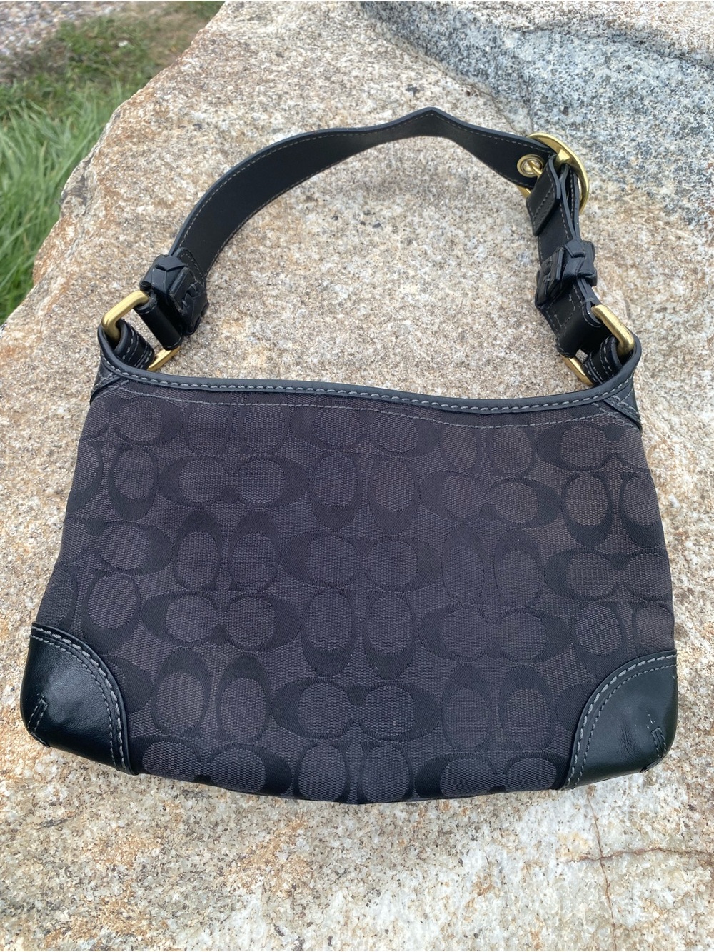 Coach Vintage Y2K Black Signature Bleecker Hobo Shoulder Bag.